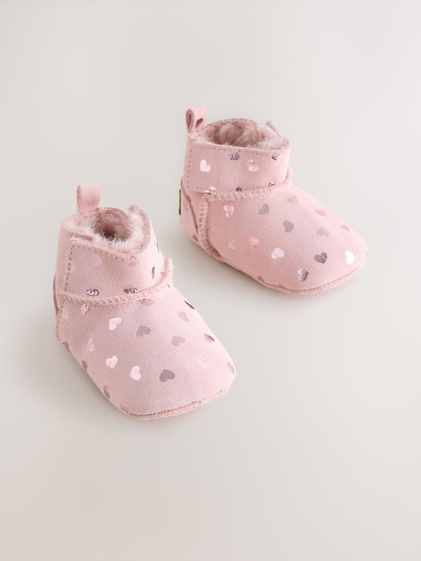 Pink Heart Baby Pull-On Boots (0-24mths)
