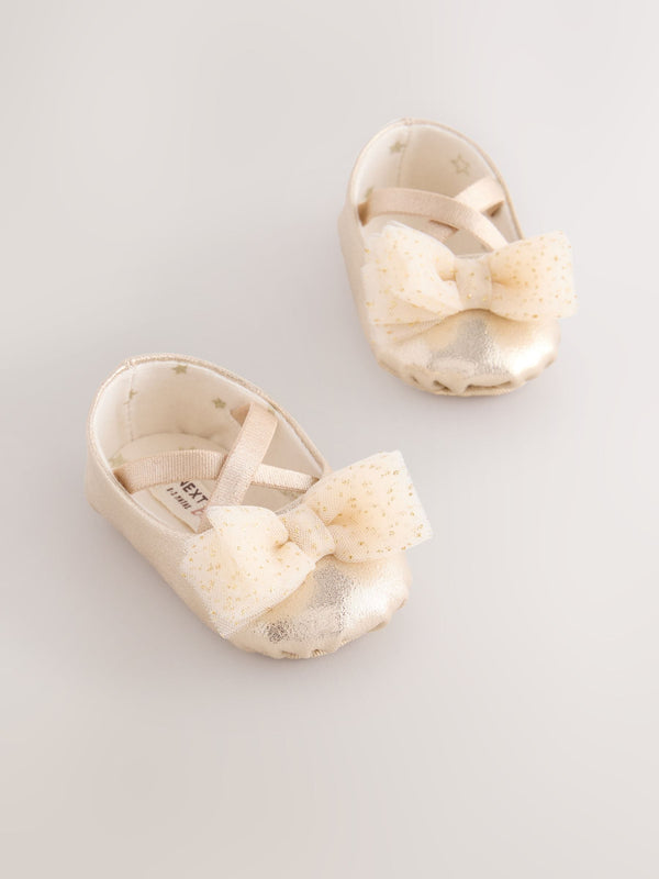 Gold Baby Bow Occassion Shoes (0-18mths)