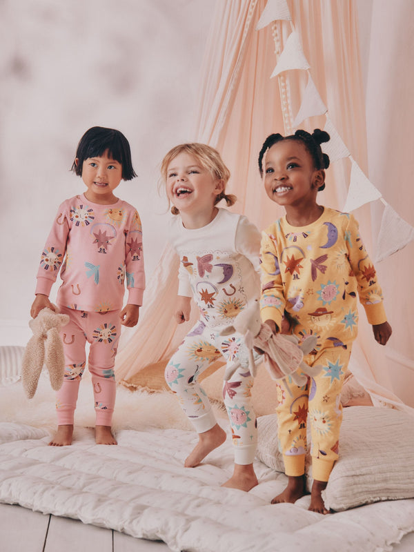Pink/Yellow Western Print Snuggle Pyjamas 3 Pack (9mths-12yrs)