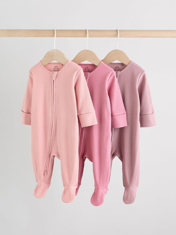 Pink 3 Pack 3 Pack Two Way Zip Baby Sleepsuits (0-2yrs)