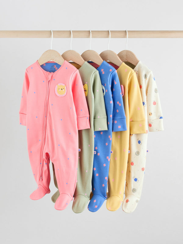 Pink/Blue Baby Two Way Zip Sleepsuits 5 Pack (0mths-2yrs)
