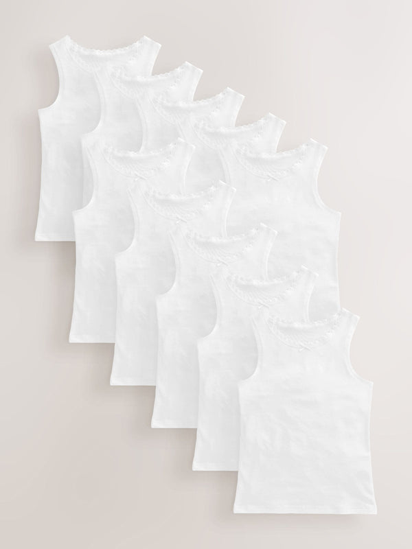White 10 Pack Lace Trim Vest (1.5-16yrs)