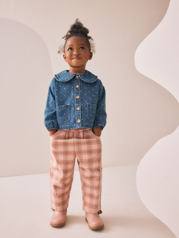 Mid Blue Denim Denim Shirt and Check Trousers Set (3mths-7yrs)