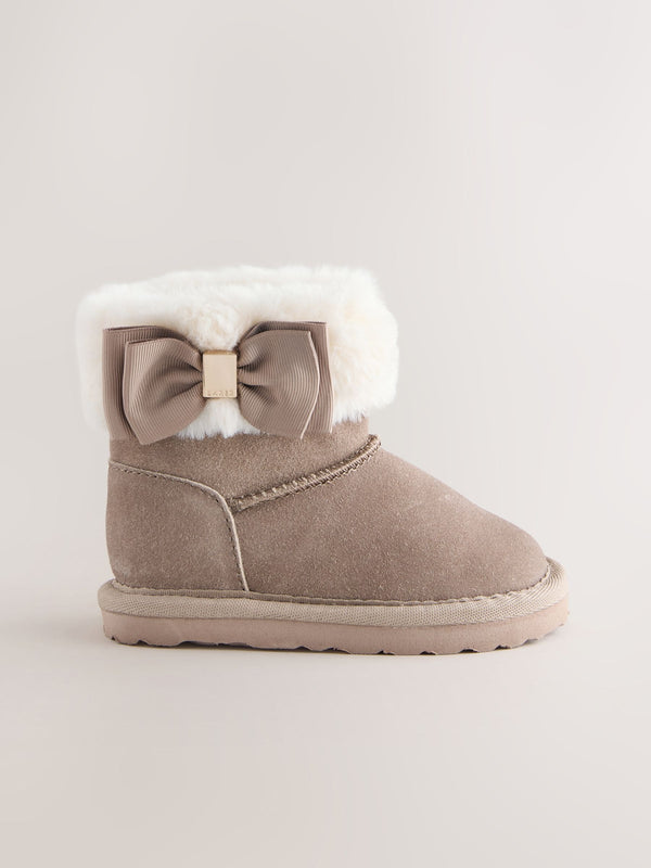 Baker by Ted Baker Girls Faux Fur Cuff Boot Slippers with Bow
