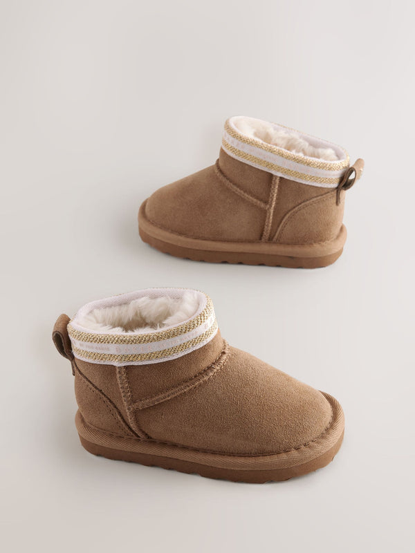 Baker by Ted Baker Girls Cosy Suede Branded Tape Slipper Boots
