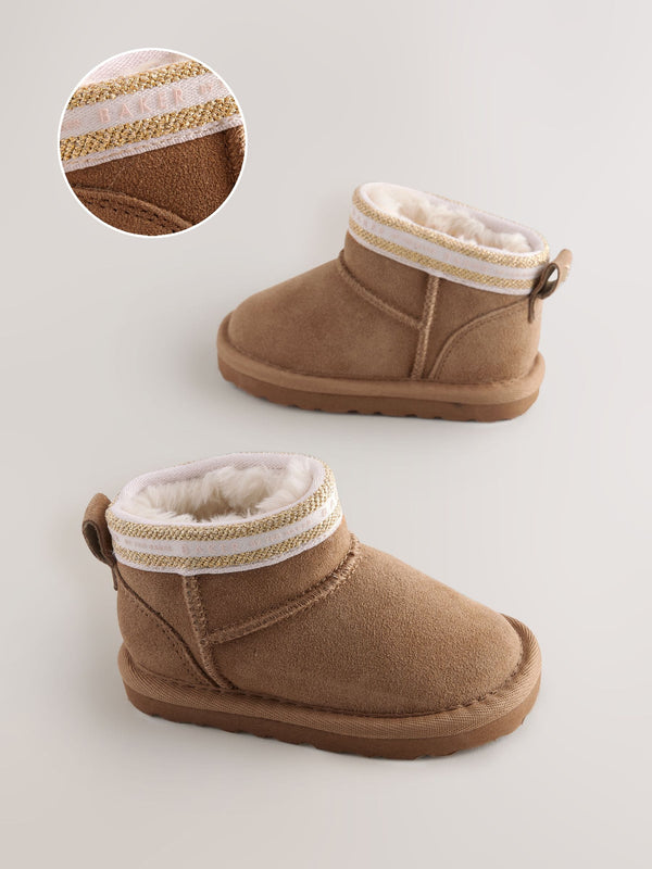Baker by Ted Baker Girls Water Repellent Cosy Suede Branded Tape Boots