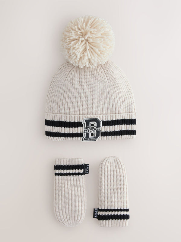 Baker by Ted Baker Boys Varsity Logo Pom Beanie and Mittens Set
