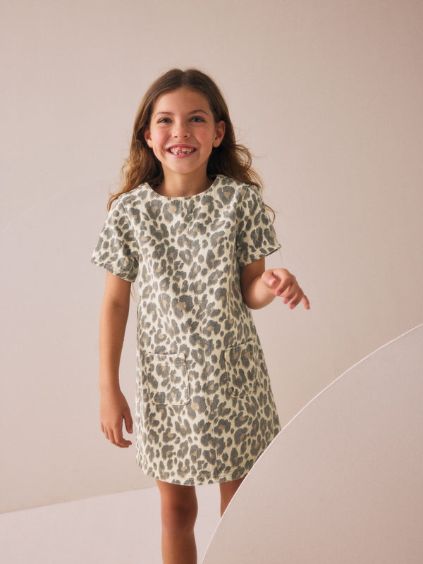 Animal Print 100% Cotton Shift Dress (3-16yrs)