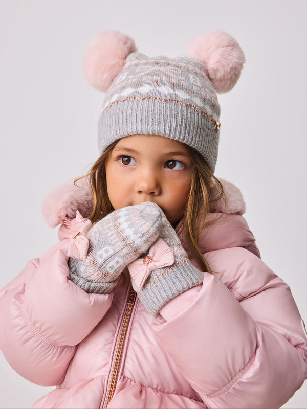 Baker By Ted Baker Girls Double Pom Eared Hat and Mittens Set