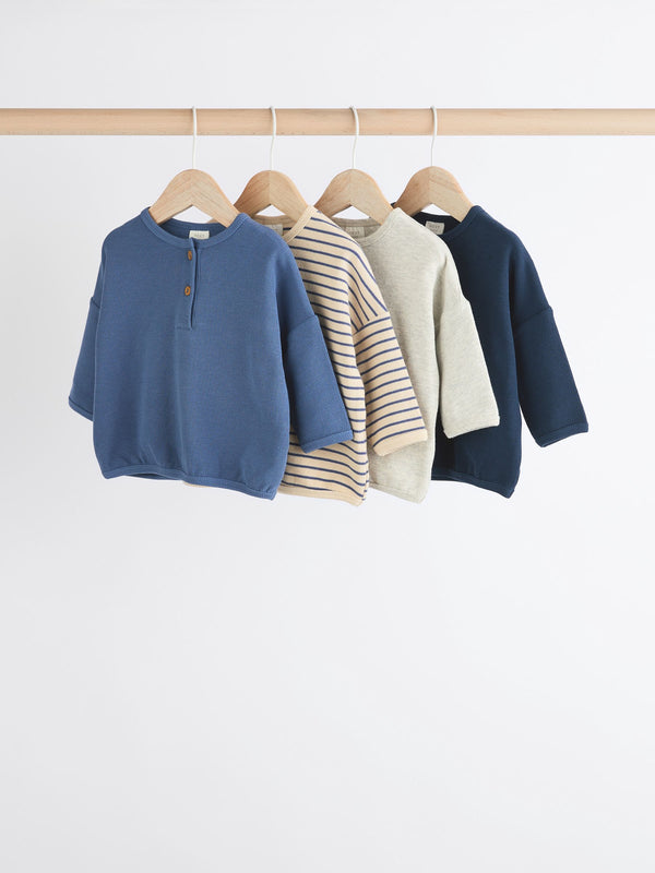 Blue Stripe Baby Long Sleeve T-Shirts 4 Pack (0mths-2yrs)