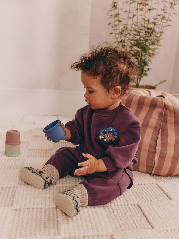 Burgundy Red Bear Baby Sweatshirt and Joggers Set (0mths-2yrs)