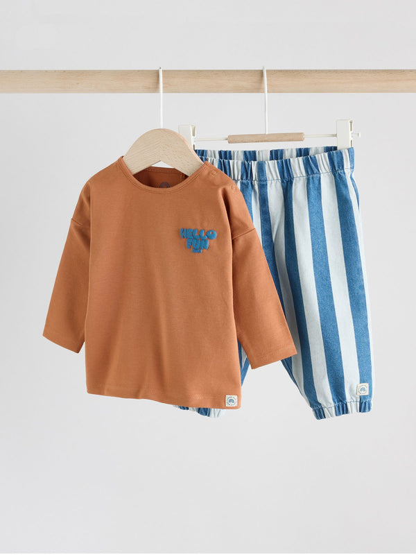 Rust/Blue Stripe Baby Top and Trousers Set (0mths-2yrs)