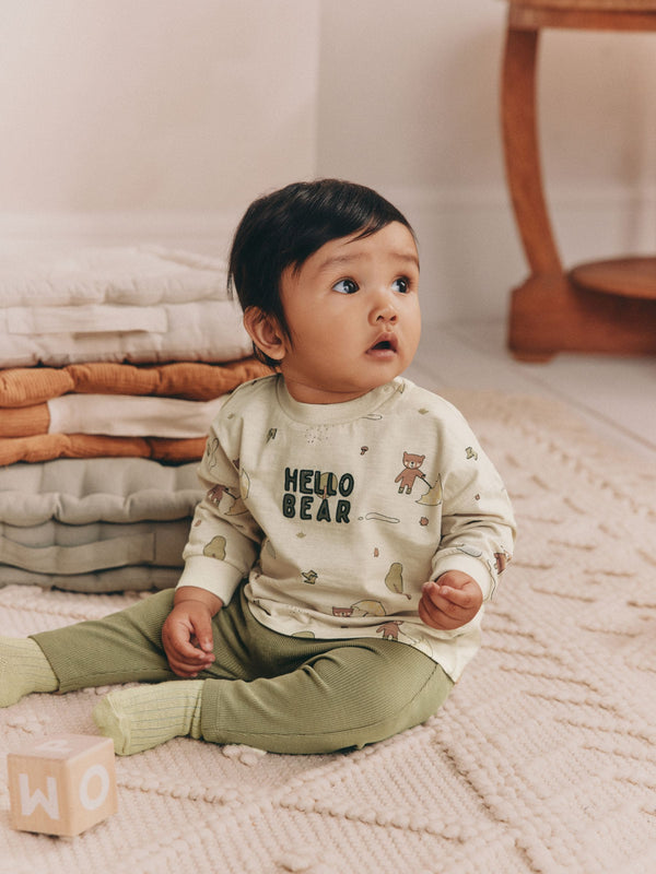 Green Hello Bear Top and Leggings 2 Piece Baby Set (0mths-3yrs)