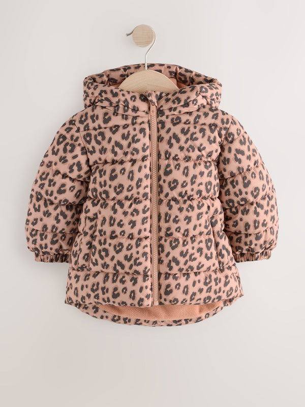 Brown Shower Resistant Fleece Lined Hooded Padded Coat (3mths-7yrs)