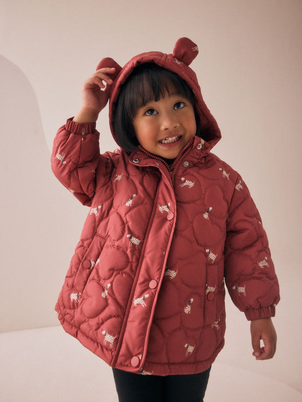 Rust Red Shower Resistant Heart Quilt Coat (3mths-7yrs)