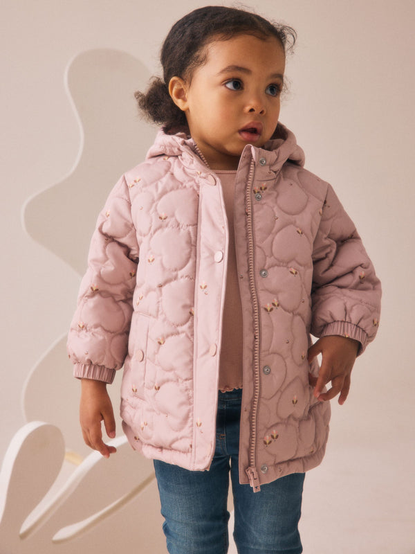 Lilac Purple Shower Resistant Heart Quilt Coat (3mths-7yrs)