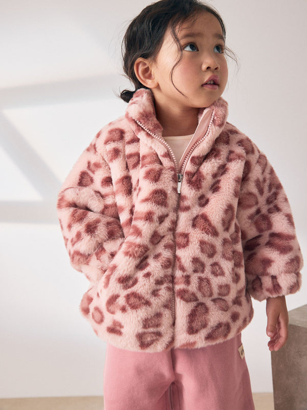 Pink Animal Faux Fur Bomber Jacket (12mths-7yrs)