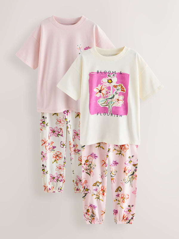 Pink/White Floral Print Jogger Pyjamas 2 Pack (3-16yrs)