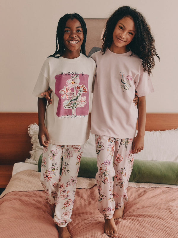 Pink/White Floral Print Jogger Pyjamas 2 Pack