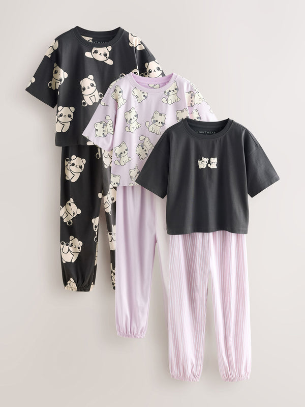 Black/White Panda Print Jogger Pyjamas 3 Pack (3-16yrs)