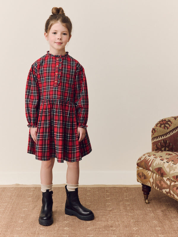 Red Check Check Placket Dress (3-16yrs)