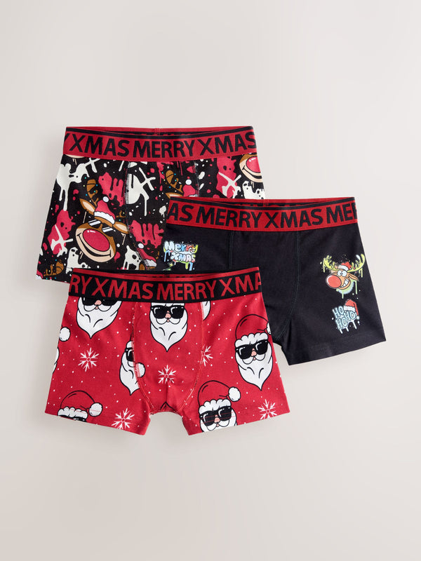 Cartoon Print Christmas Boxers 3 Pack (1.5-16yrs)