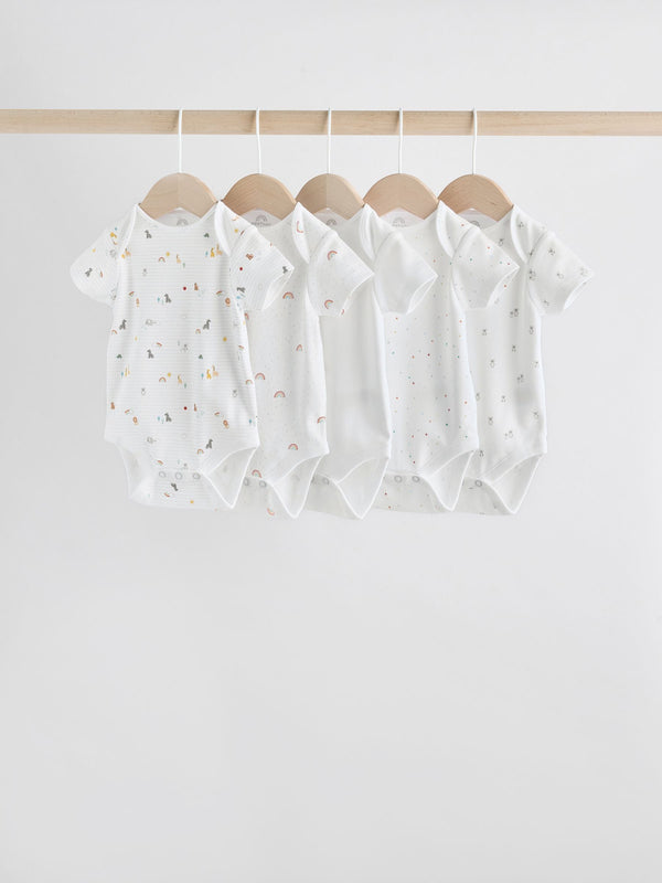 White Character 5 Pack Baby Short Sleeve Bodysuits 5 Pack