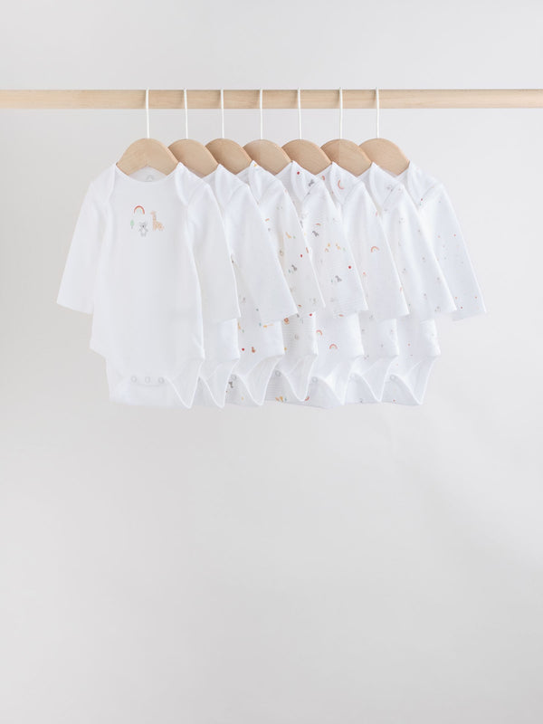 White Character 7 Pack Baby Long Sleeve 100% Cotton Bodysuits Pack