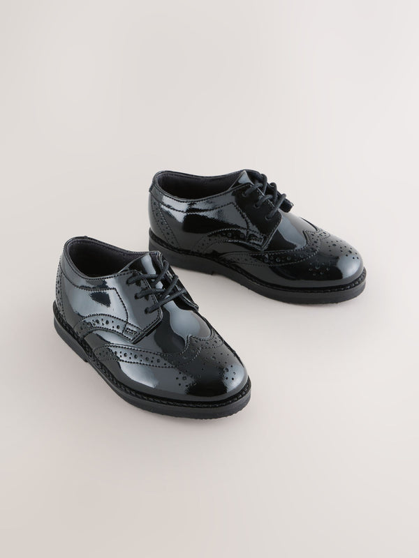 Black Patent Standard Fit (F) Smart Leather Brogue Shoes