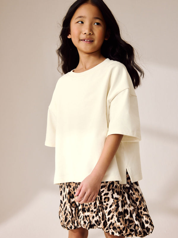 Cream Animal Print Bubble Skirt Dress (3-12yrs)