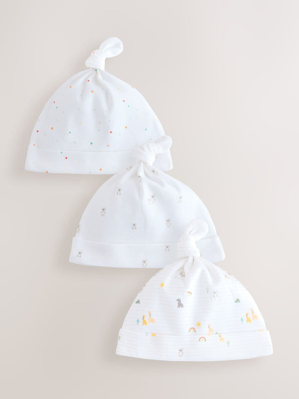White Baby Tie Top Hats 3 Pack (0-12mths)