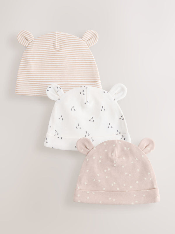 Neutral Baby 100% Cotton Beanie Hats 3 Pack (0-12mths)