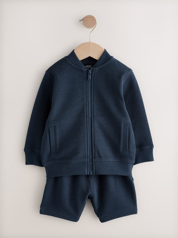 Navy Blue Jersey Bomber Jacket and Shorts Set (3mths-7yrs)
