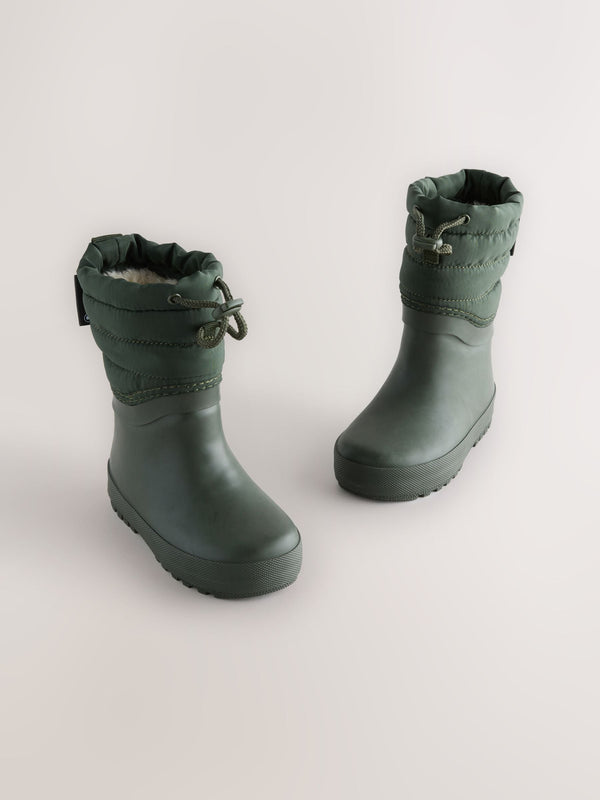 Green Khaki Quilted Cuff Wellies