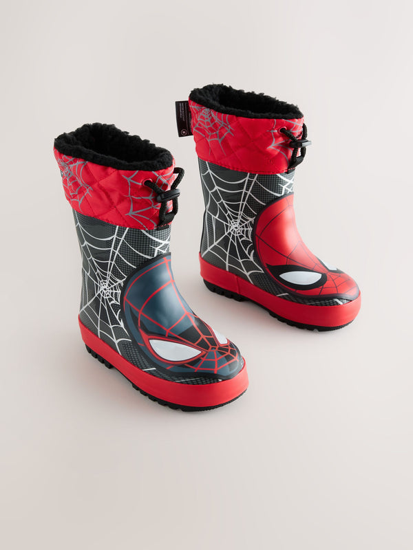 Black/Red Spiderman Thermal Thinsulate™ Lined Cuff Wellies