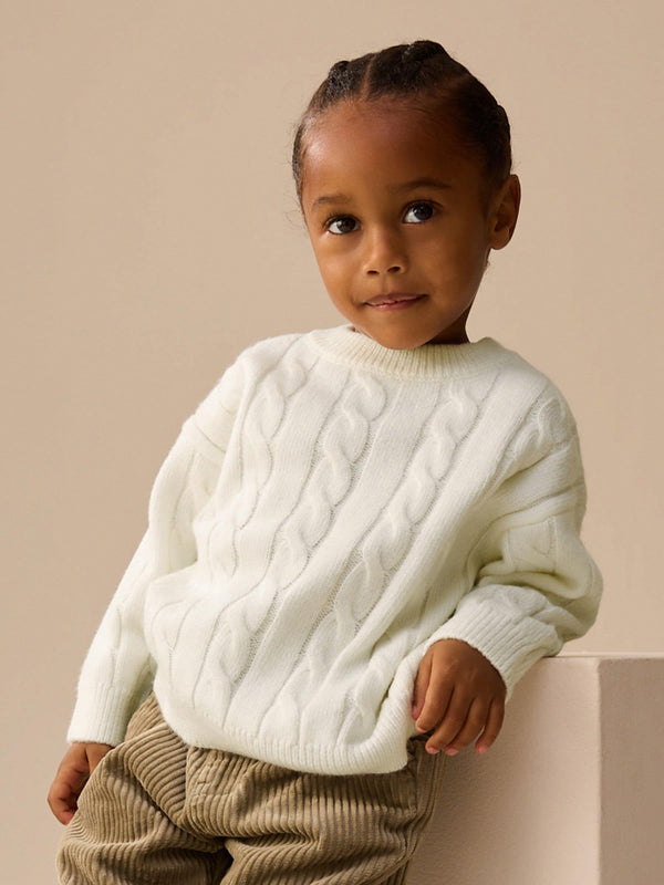 Ecru White Cable Knit Crew Neck Jumper (3mths-7yrs)