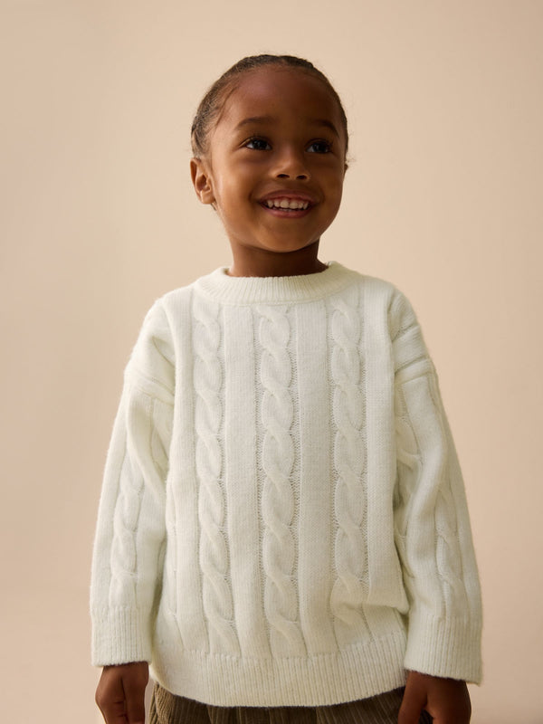 Ecru White Cable Knit Crew Neck Jumper (3mths-7yrs)