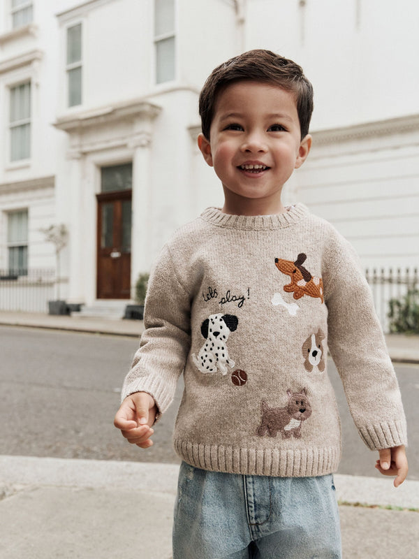 Neutral Dogs Knitted Crew Neck Jumper (3mths-7yrs)