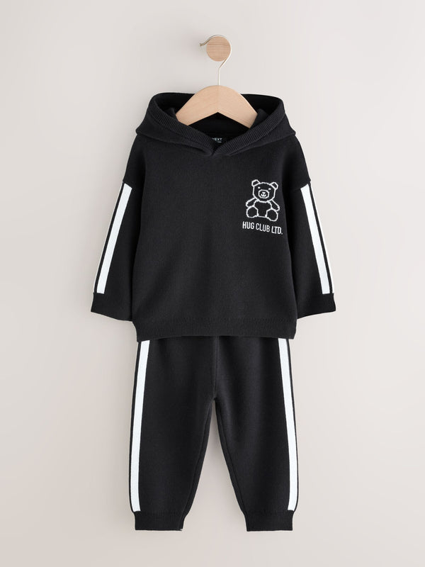 Black/White Bear Knitted Hoodie and Joggers Set (3mths-7yrs)
