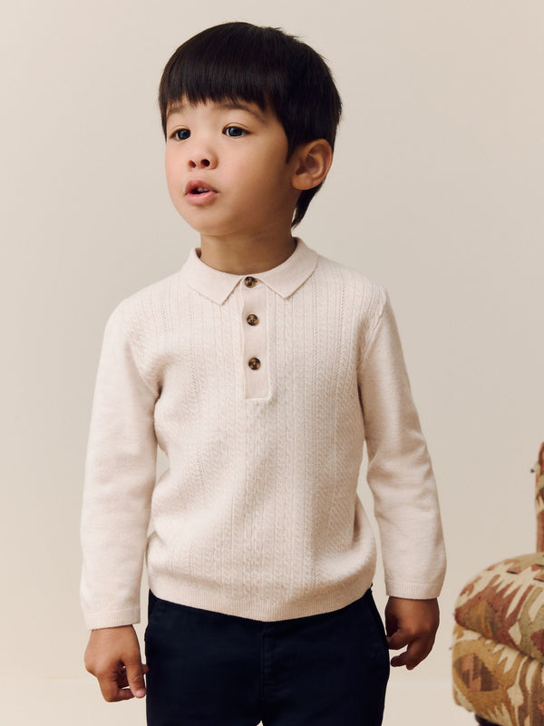 Cream Cable Knit Polo Shirt (3mths-7yrs)