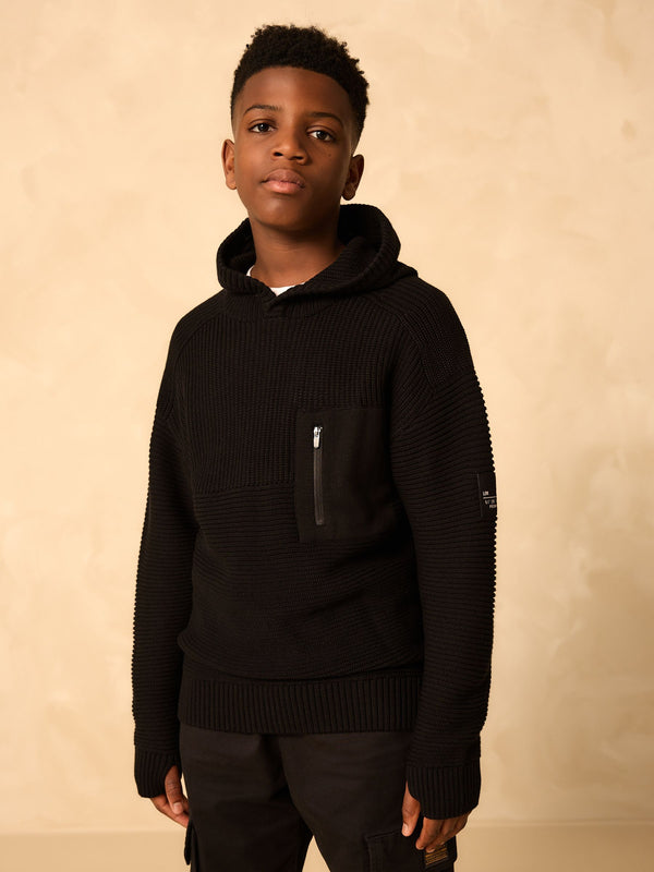 Black Utility Knitted Hoodie (3-16yrs)