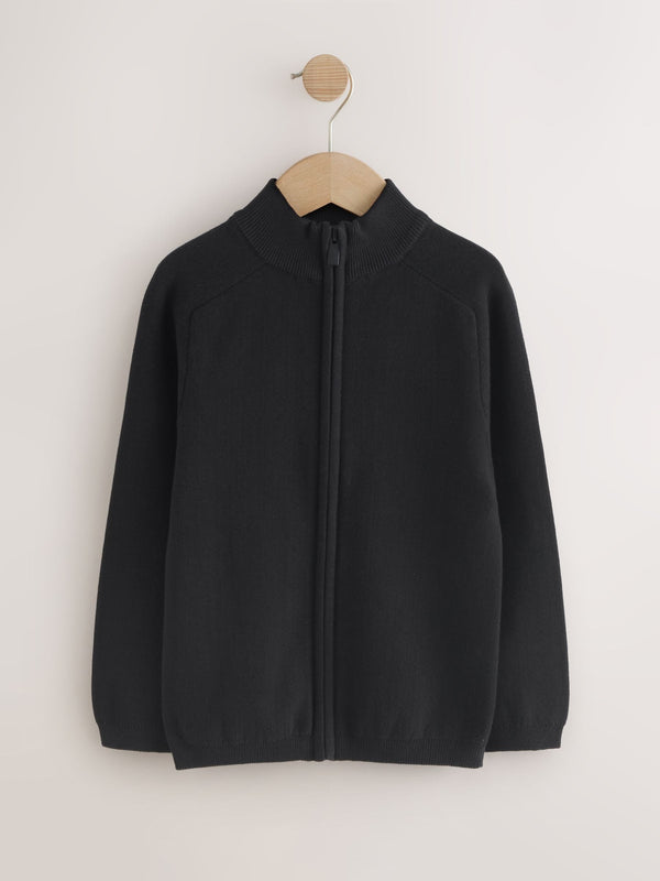 Black Zip Through Knitted Cardigan (3-16yrs)