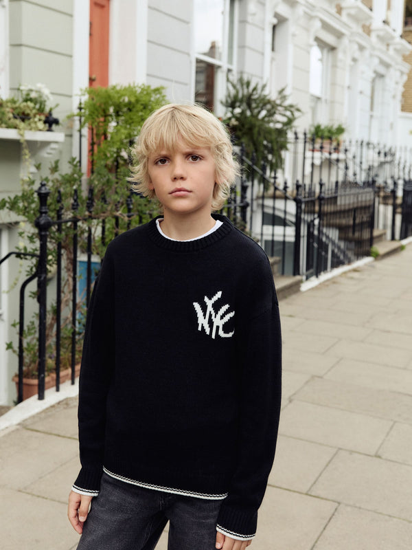 Black NYC Knitted Crew Neck Jumper (3-16yrs)