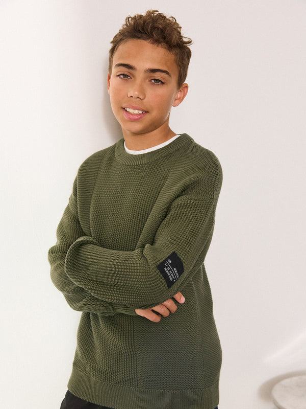 Khaki Green Utility Knitted Crew Neck Jumper (3-16yrs)