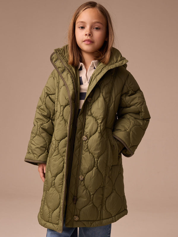 Khaki/Green Shower Resistant Hooded Padded Coat (3-16yrs)