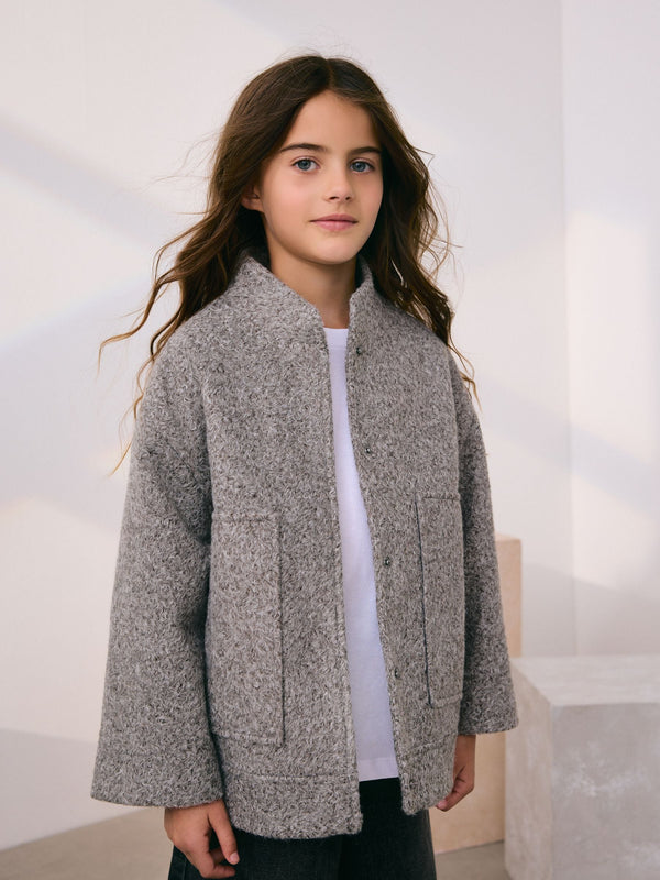Grey Short Bomber Jacket With Wool (3-16yrs)