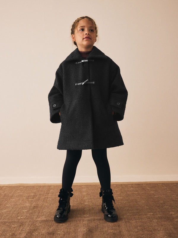Black Relaxed Fit Duffle Coat With Wool (3-16yrs)