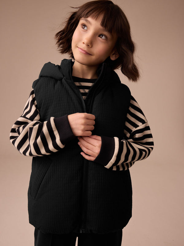 Black Textured Hooded Gilet (3-16yrs)