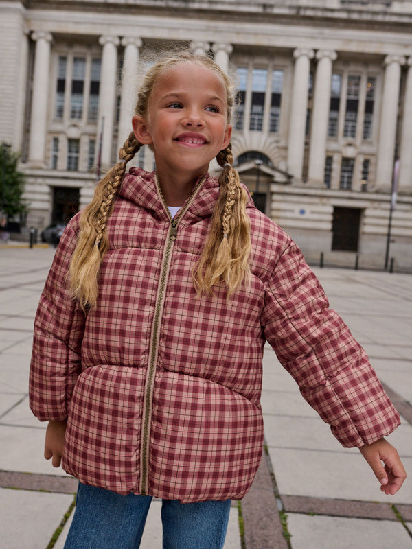 Tan/Red Shower Resistant Check Padded Coat (3-16yrs)