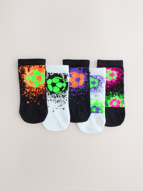 Black/White Bright Football Splat Rich Trainers Socks 5 Pack